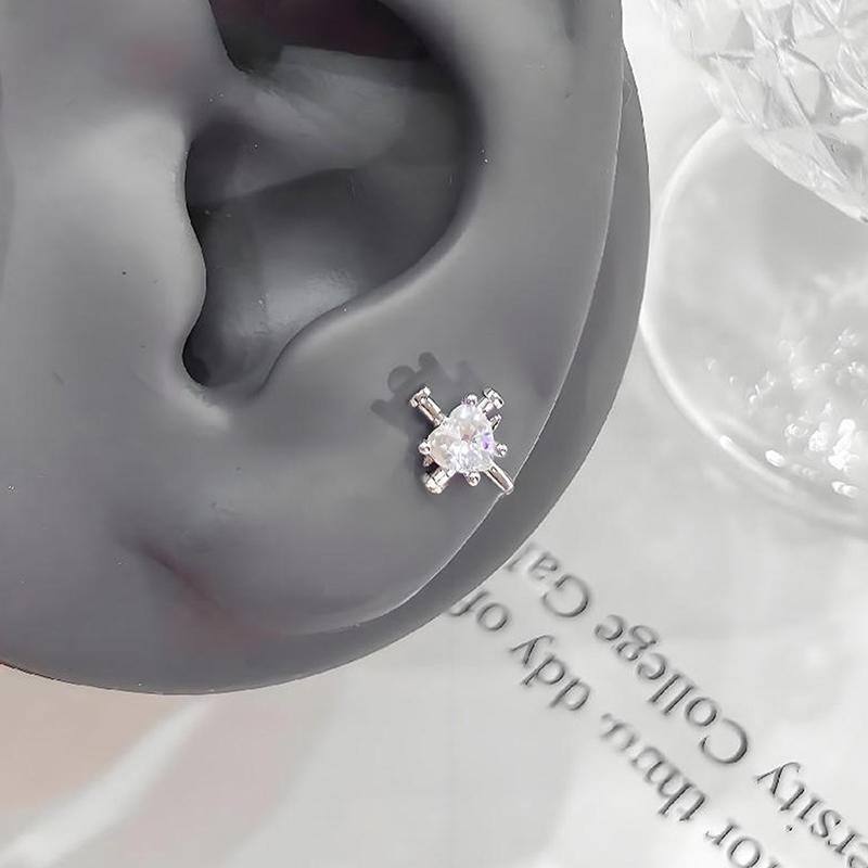 

New Fashion Love Wings Cross Stainless Steel Ear Bone Nail Shiny Zircon Trendy Thread Earring For Women Body Piercing Accessory OneSize