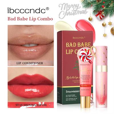 Strawberry Lip Stain and Lip Oil Set Water Based Glossy Transparent Gel Hydrating Moisturizing Women Lips Cosmetic Makeup