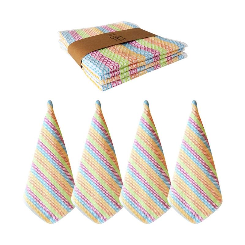 4Pcs Soft Absorbent Cotton Kitchens Towels Quick Drying Dishwashing Cloths Cleaning Rag For Glassware Surfaces