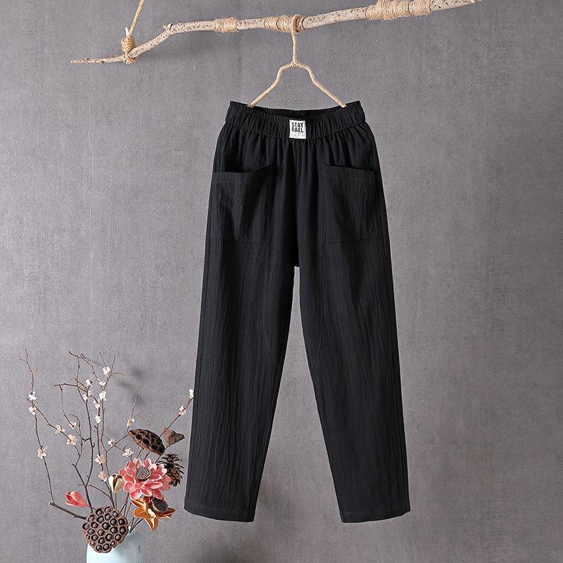 Women's 2023 Cotton-Linen Casual Straight Pants, Korean Style, Slim Fit, Lightweight Nine-Point Harem.