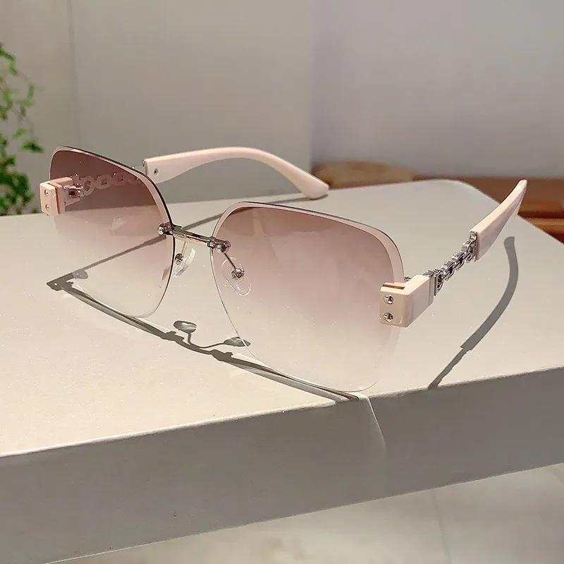 New Square Rimless Sunglasses Women Luxury Designer Cool Unisex Vintage Eyewear UV400