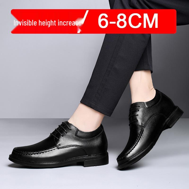 Men's Leather Cross-Strap Height-Increasing Shoes, 8CM Elevation, Stylish Formal/Casual, Large Size, Wedding-Ready