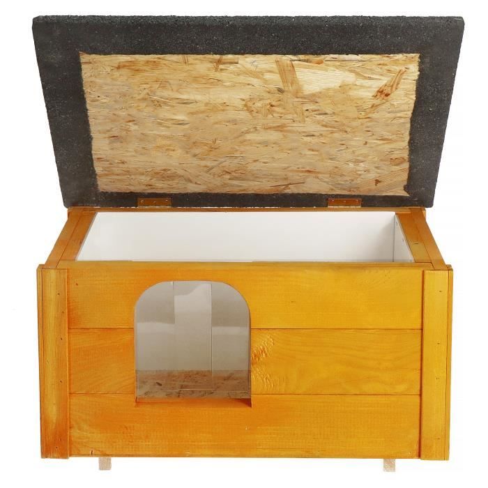 Holzhaus für Katzen und Hunde - SPRINGOS® - 39 x 54 x 30 cm - Isolierte Wände - Aufklappbares Dach