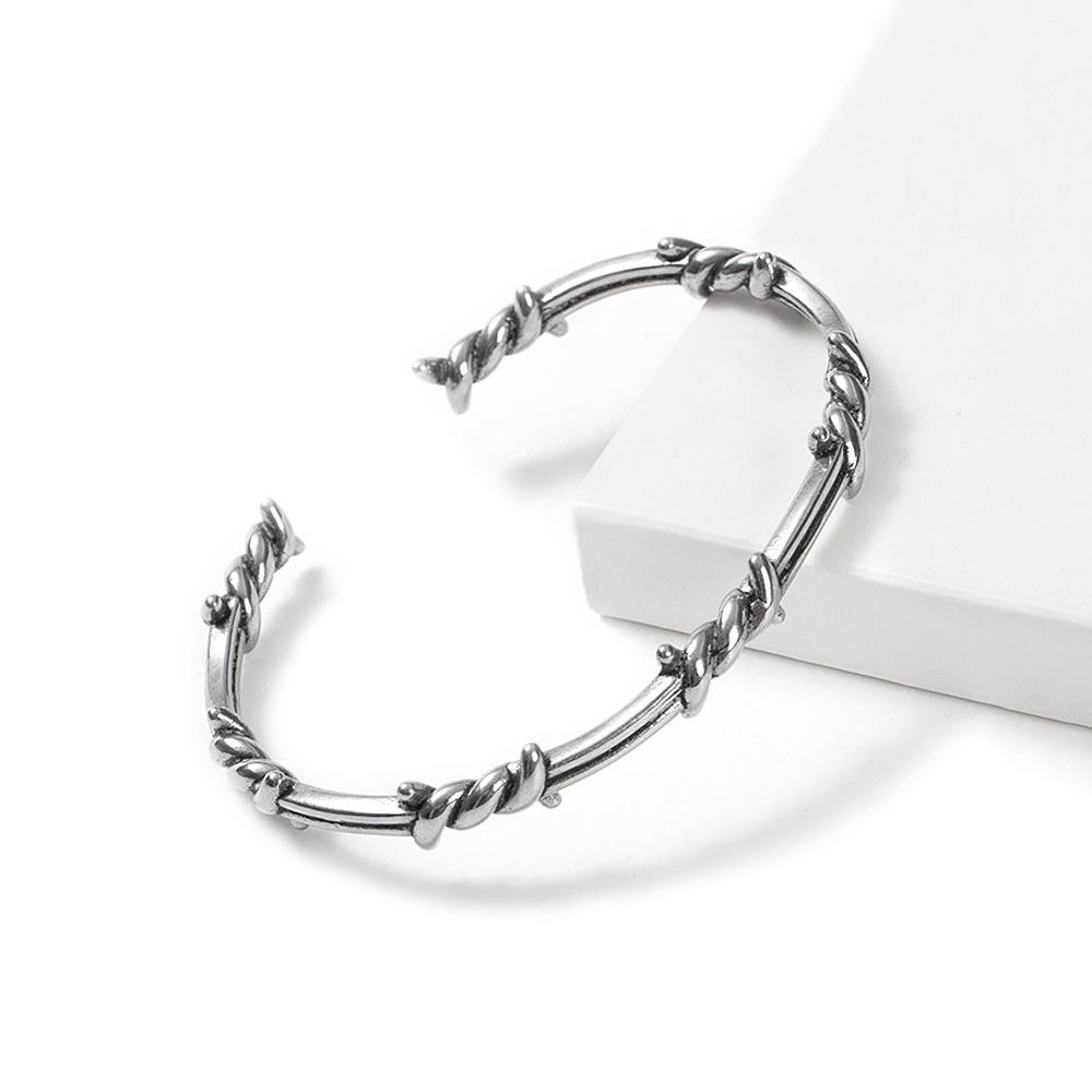 Vintage Twisted Knotted Twisted Thorn Opening Bracelet Stainless Steel Simple Design Trendy Party Jewelry Gift
