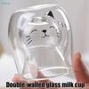 Double Wall Glass Maneki-Neko Cup, Cute Lucky Cat Shaped Insulated Coffee Mug, Heat Resistant Clear Glass for Tea Milk