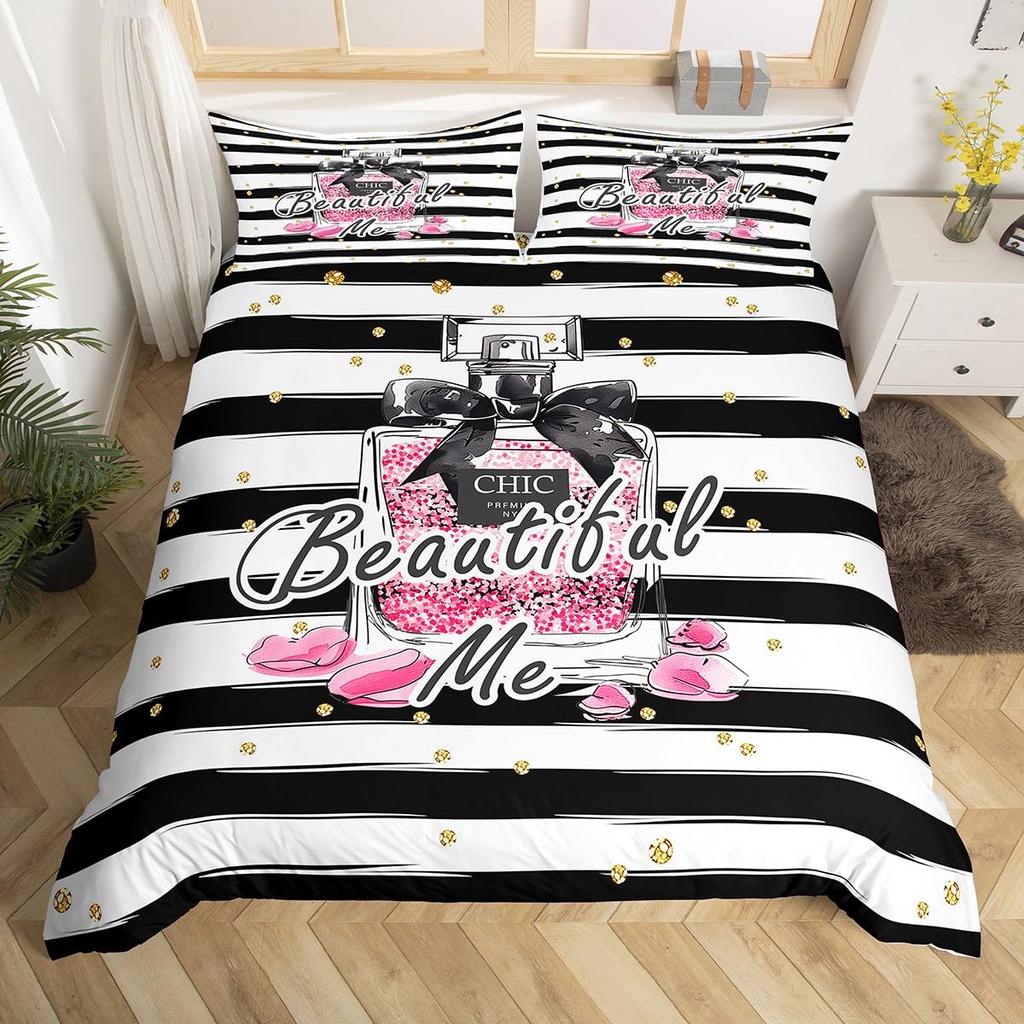 Makeup Duvet Cover Set for Women Queen Size Lightweight Down Quilt Covers Bedroom Decor 2 Pillowcases 1 Duvet Cover No Comforter