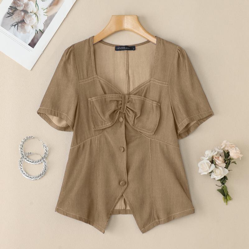 

ZANZEA Женская летняя модная блузка с квадратным вырезом и короткими рукавами 5XL хаки