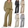2Pcs/Set Women Solid Color Casual Outfit Lapel Zipper Neckline Long Sleeve Sweatshirt