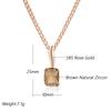 Square Brown Natural Zircon Pendant Necklace For Women Simple  Rose Gold Color High Quality Bride Wedding Jewelry