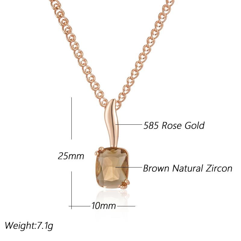 Square Brown Natural Zircon Pendant Necklace For Women Simple  Rose Gold Color High Quality Bride Wedding Jewelry