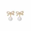 Sweet Diamond-Encrusted Bow Pendant Pearl Stud Earrings, Simple And Light Luxury Temperament Commuter Stud Earrings Earrings