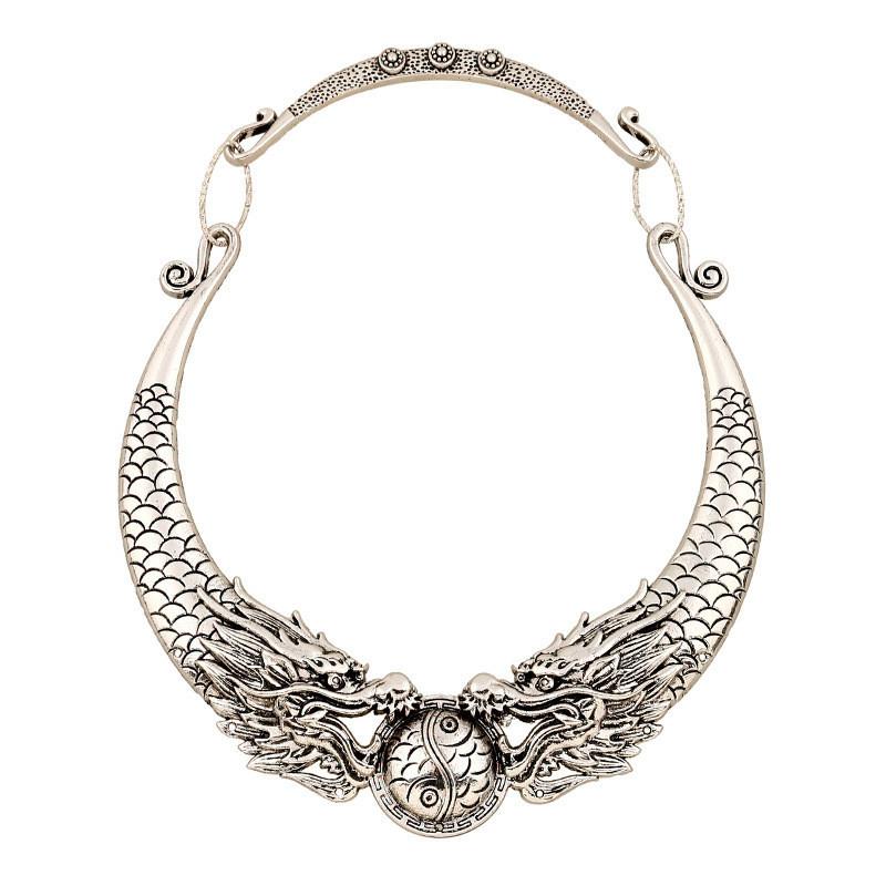 Ethnic Style Retro Necklace With Double Dragon Bead Design For Fashion Enthusiasts