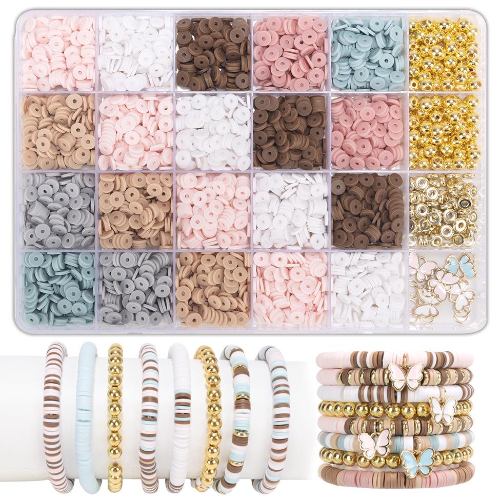 

2024 Polymer Clay Slice Bracelet & Necklace Beads - DIY Jewelry Accessories with Gold Spacer Beads ZZ118