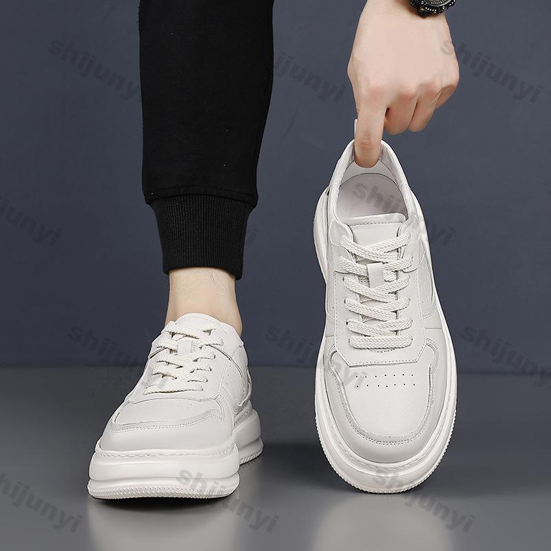 Men's White Platform Sneakers Autumn Fashion Lace Up Breathable Casual Shoes Comfortable Height Increase Outdoor Non Slip Flats