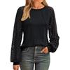 New Women's Long Sleeve Crew Neck T-shirt Lace Patchwork Top, European & American Style Casual Blouse for Crossborder