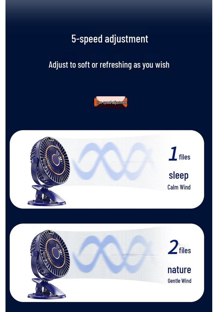 USB Rechargeable Clip-On Fan with Speed Display - 360° Rotating Portable Mini Desk Fan