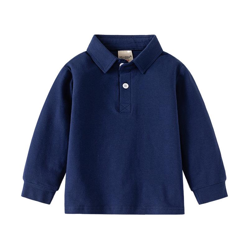 Boys Long Sleeve Polo Shirt Cotton Casual Collared T Shirt Spring Autumn Top for Kids