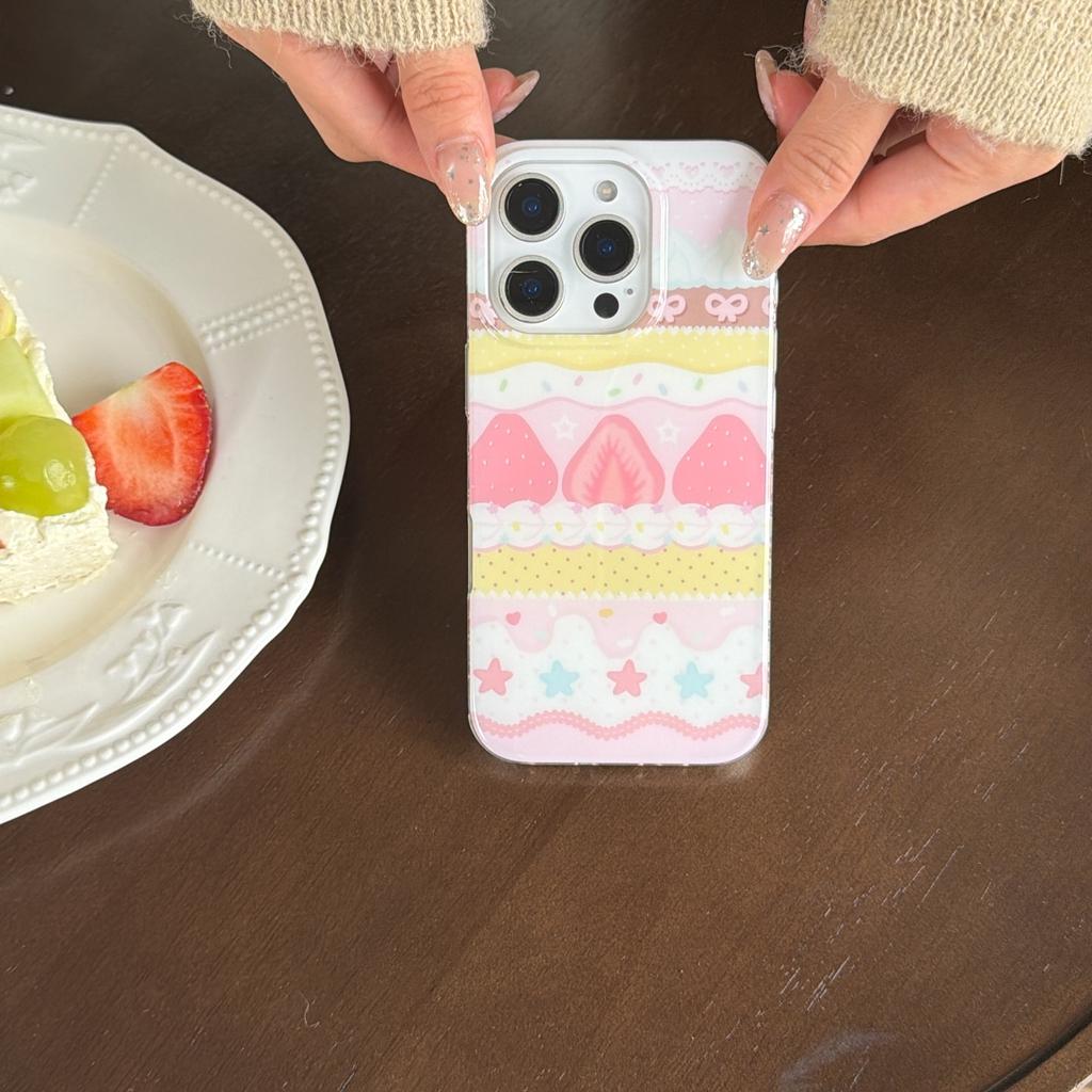 Sweet Cute Girl Series Lace Bowknot Cream Strawberry Cake Stars Shock Proof Phone Cover Case for iPhone 17 16 15 14 Pro Max