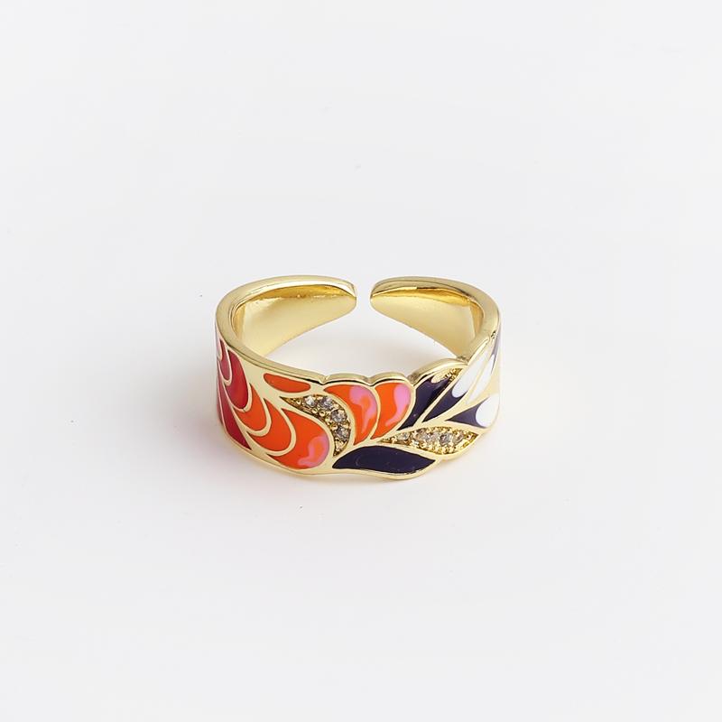 New Fashion Enamel Colorful Flower Rings For Women Adjustable Copper Gold Plated Wide Finger Band Ring Party Jewelry Gift