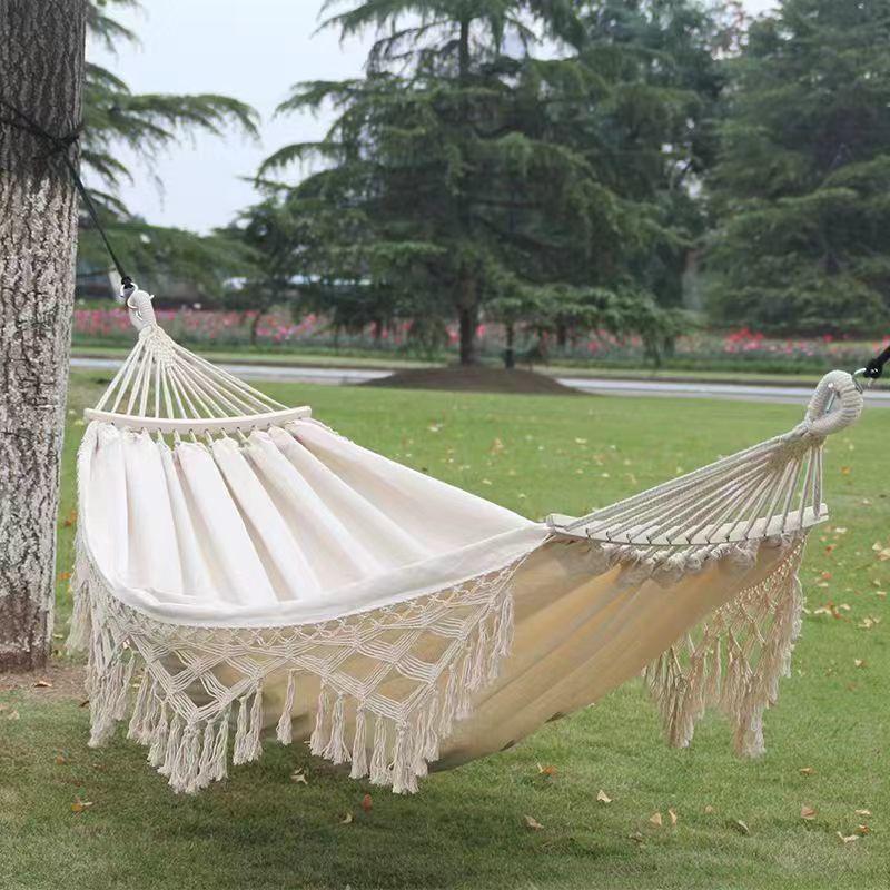 A1R Double Hammock: Anti-Rollover, Thick Canvas, Tassels, Outdoor Camping Swing for Two