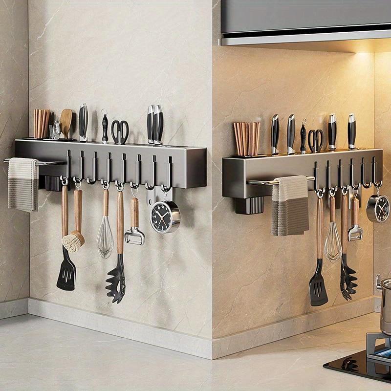 Carbon Steel Wall-Mounted Kitchen Organizer Rack with Hooks for Knives, Cutting Boards & Utensils - Ideal for Kitchen Decor, Knives for Kitchen