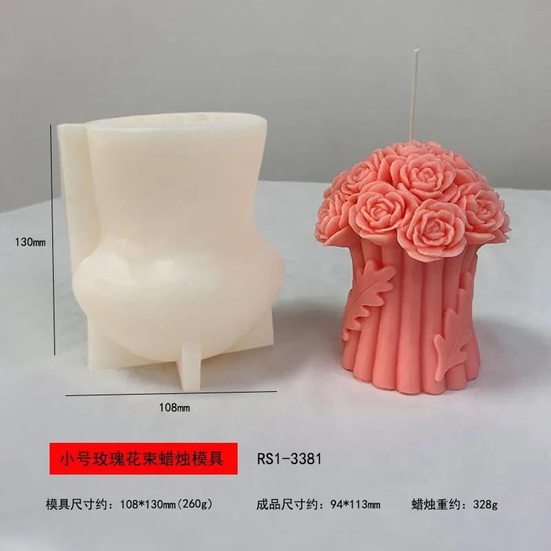 DIY Aromatherapy Plaster Resin Soap Silicone Mold for Candles Bouquet of Roses Handmade 3D Crafts Home Candle Making Supply