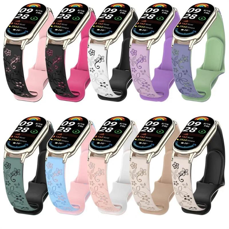 Blomgraverat Armband För Xiaomi Mi Band 9 8 Silikon Smart Armband Andningsbart Armband Armbandsband8 Band9 Bältesaccessoarer