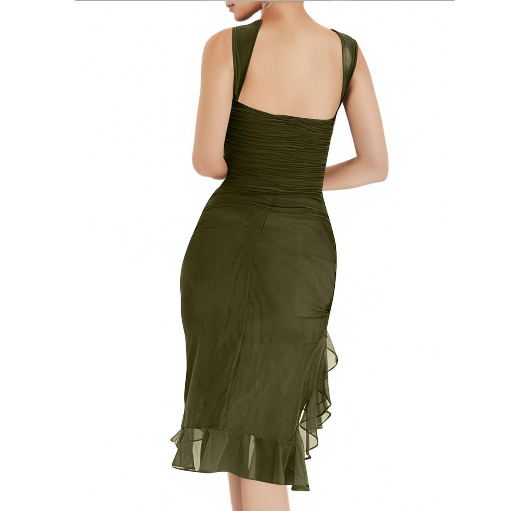 Women's Elegant Bell Sleeve Cocktail Party Dresses For Wedding Guest Fit And Flare Church Midi Evening Dress