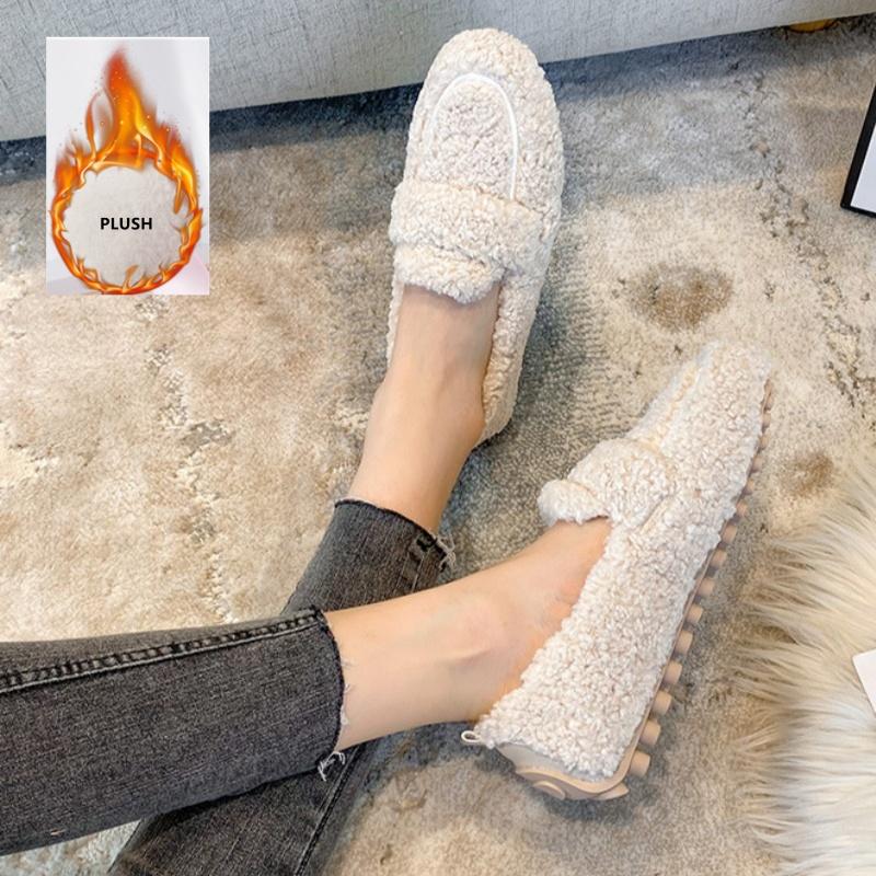 Fashion 2025 Winter New Lady Flat Outside Wearing Warm Cotton Shoes Comfy Velvet Lazy Loafers Thick Soled Big Size Shoes Mujer Zapatos