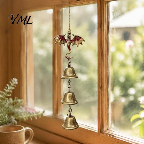 Exquisite Alloy Craft Retro Dragon Hanging Bells, Metal Flying Wind Chime, Rustic Decorative Wall Ornament Fantasy Outdoor Garden for Patio Porch Yard