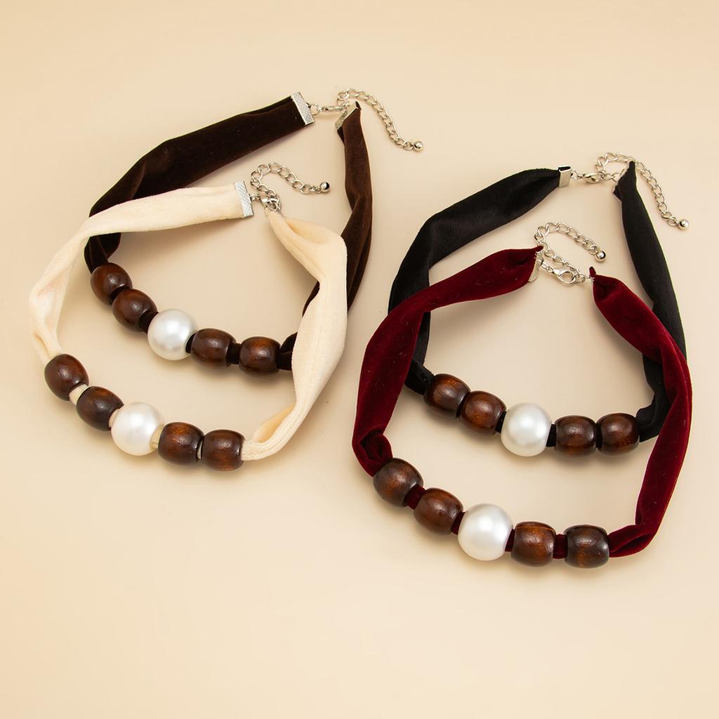 Vintage Leopard Print Silk Scarf Flannel Knotted Necklace Female, Creative Imitation Pearl Ccb Beaded Neck Chain Necklace