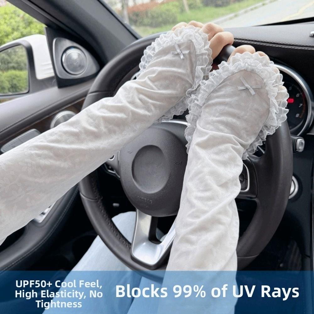 Breathable Sun Protection Sleeves Loose Fit Design Cooling Lace Arm Covers Elastic Trim Comfortable Sunscreen Arm Guards