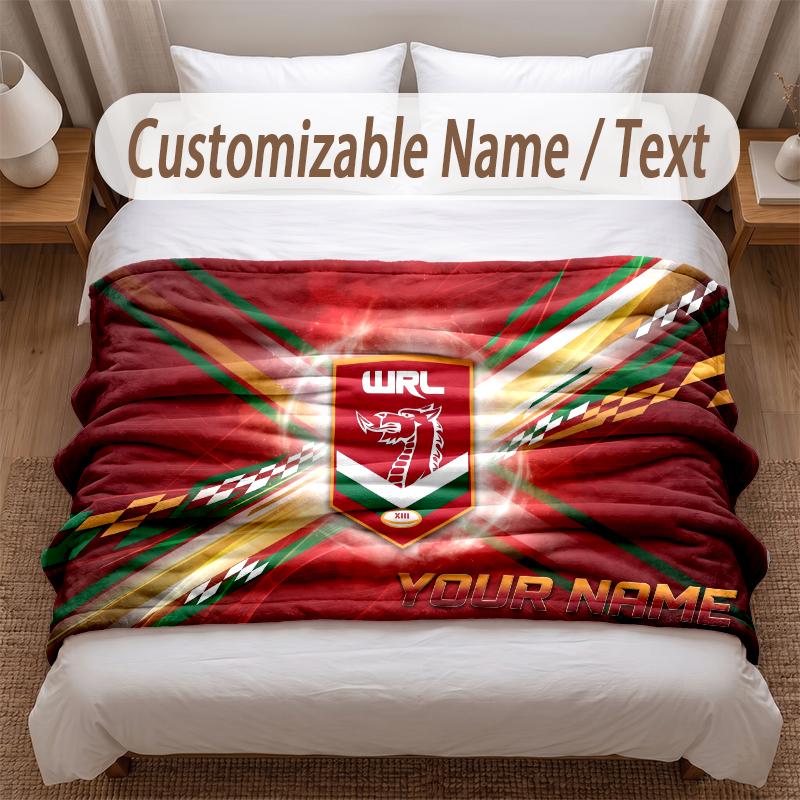 Wales Rugby Printed Flannel Blanket Custom Name Text Soft Warm Throw For Bedroom Holiday Gift