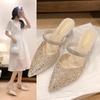 New bag head sandals summer word with pointed temperament high heel thick heel wedding shoes cool slippers