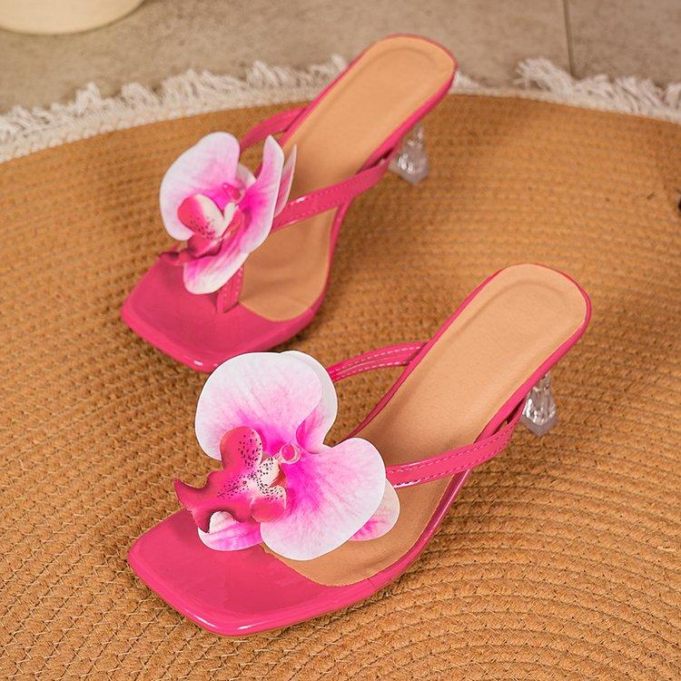 Bloemen Oversized Slippers Open Teen Zomer Holle Platte Muilen Vierkante Teen Clip-on Sexy Dame Casual Hoge Hak Sandalen 38 red