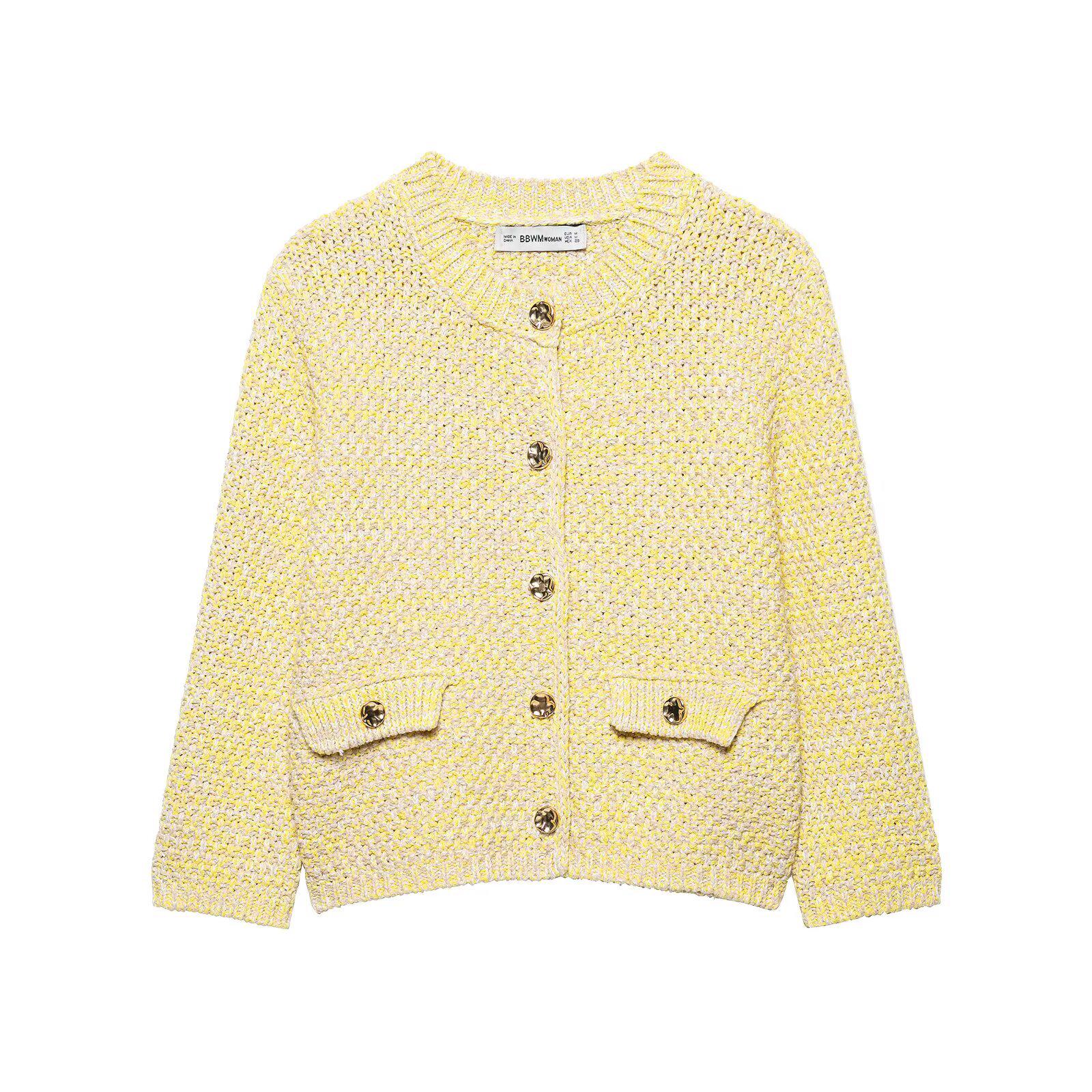 

Весна 2025 Женский вязаный кардиган в европейском и американском стиле - Модный, Простой, Универсальный L жёлтый