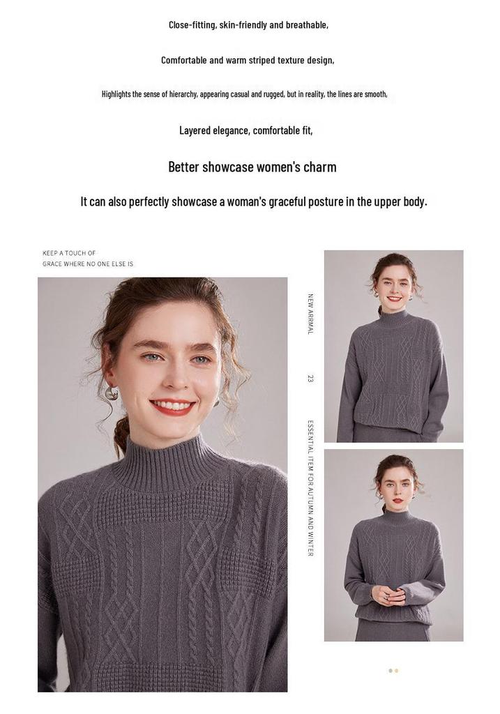 Cozy Cashmere Women's Sweater - Half-High Collar, Thick Knit for Autumn/Winter