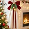 Holiday Party Supplies Christmas Bow Curtain Tieback with Bells, Faux Pine Branch Festive Holder, Indoor Decorations Flocked Fabric Red Drapery