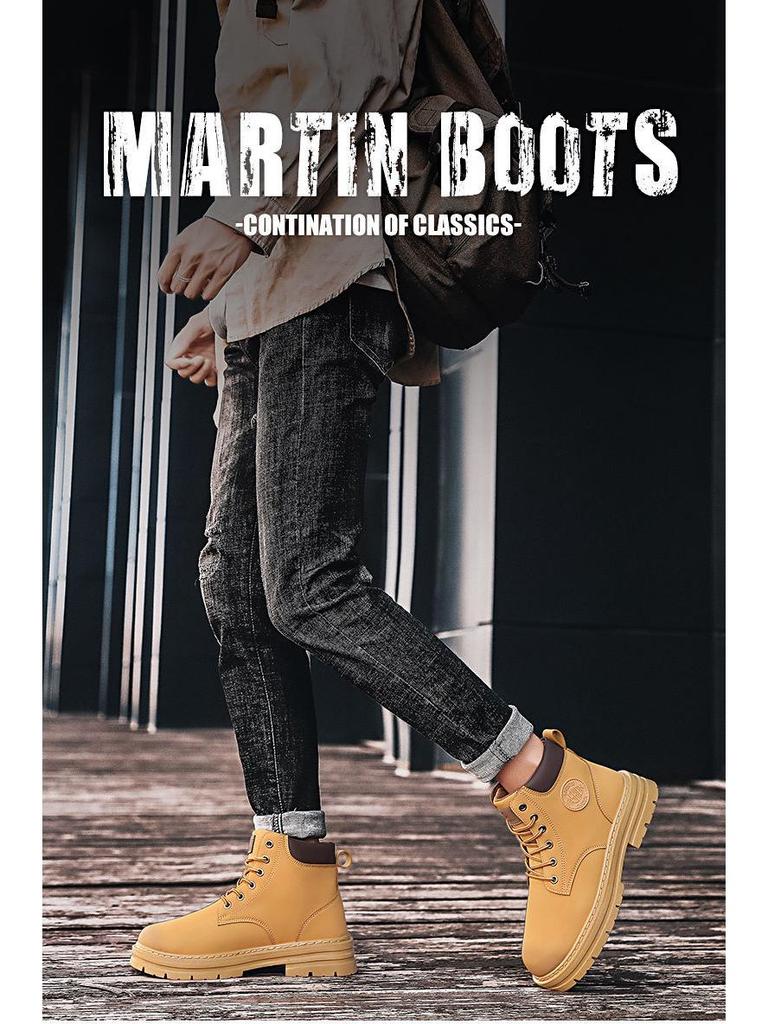 Men's Retro British-Style High-Top Martin Boots - Autumn Yellow Edition