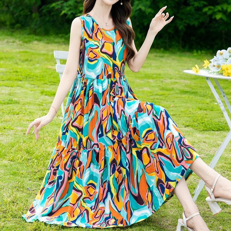 Summer Sleeveless Dresses for Women Vintage Clothes Loose Plus Size Elegant Long Dress