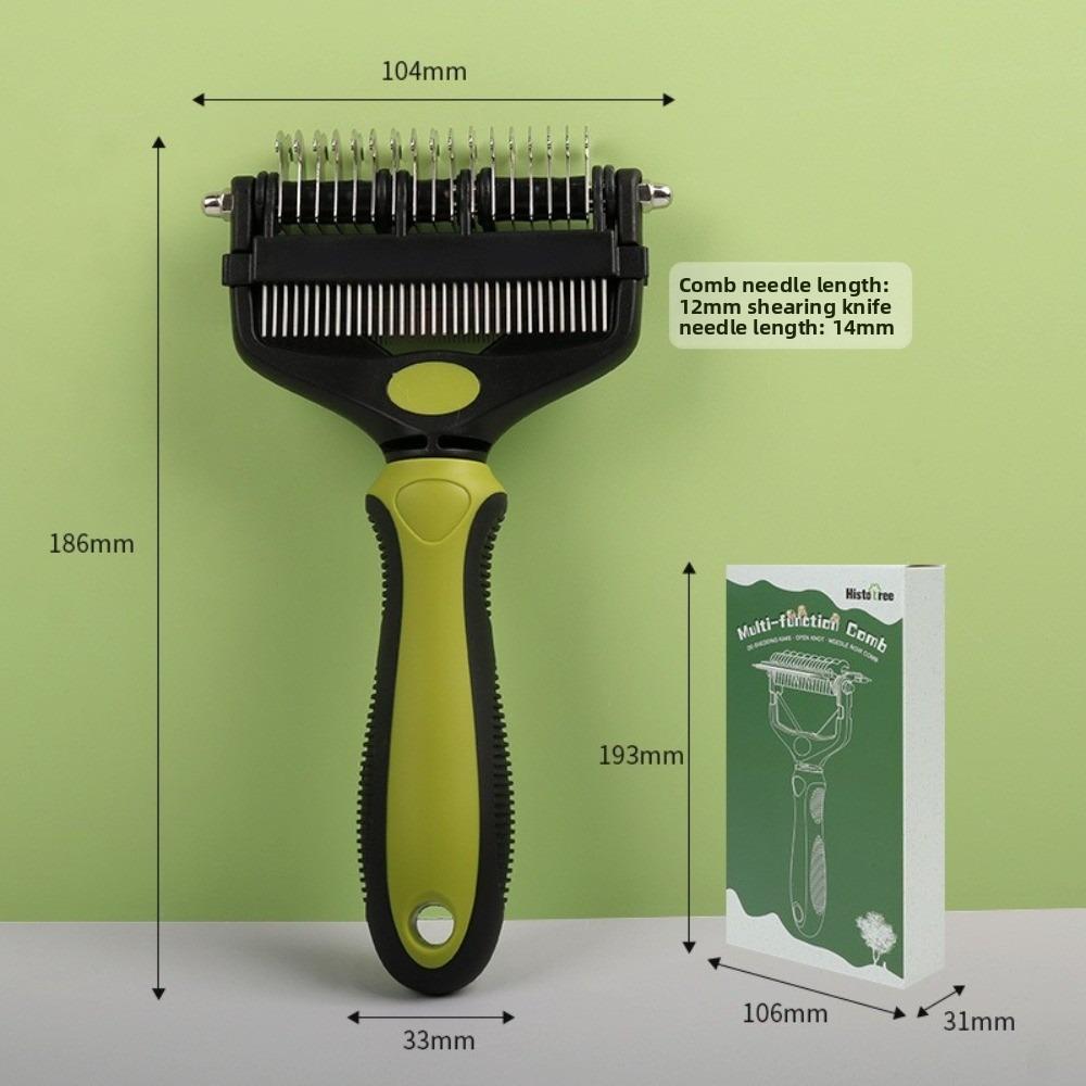 Multi-functional Dog Deshedding Brush Stainless Steel Blade Effective Cat Hair Remover Anti-slip TPR Handle Puppy Cat Comb