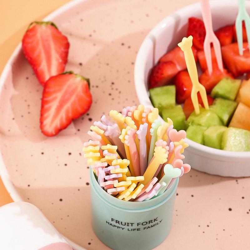 50Pcs/Set Fruit Fork Candy Color Mini Fruit Picks Plastic Snack Dessert Forks