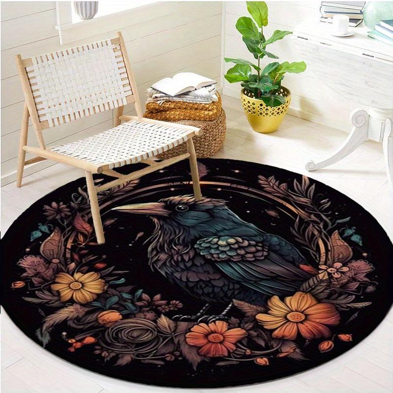 Bird Flower Round Rug Nonslip Area Rug Office Chair Mat Carpet For Living Room Bedroom Home Decor