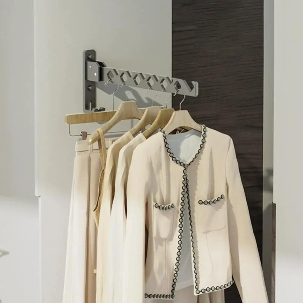 Foldable Clothes Drying Rack Single Lever Indoor Clothes Drying Pole Wall-mounted Hanger Holder
