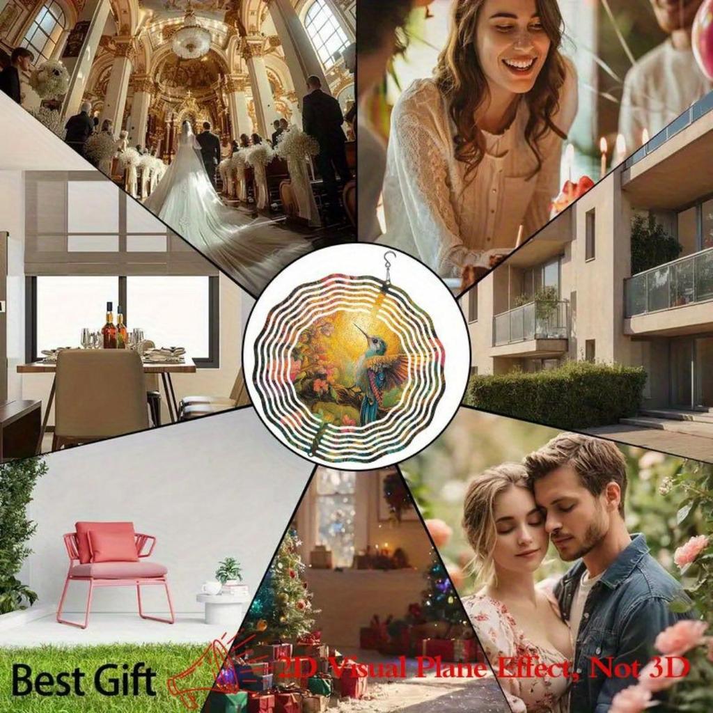 Vibrant Hummingbird Floral Metal Wind Chime Garden Porch Outdoor Decor Easy To Hang Secure Hook Gift for Nature Lovers