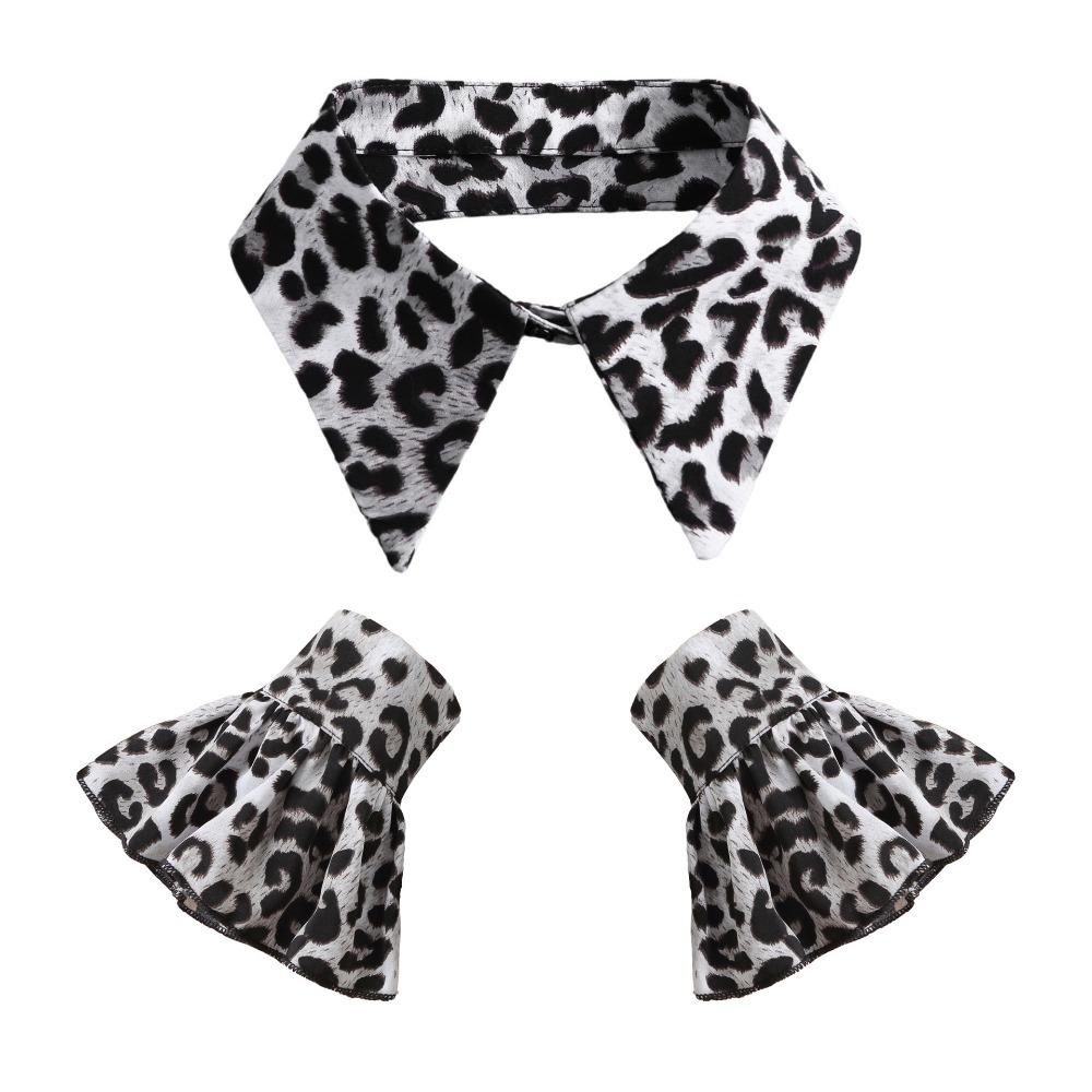 

Detachable False Collar Wrist Cuffs Set Leopard Print DIY Shirt Fake Collar Scarf Shawl Decoration Half Shirt Collar