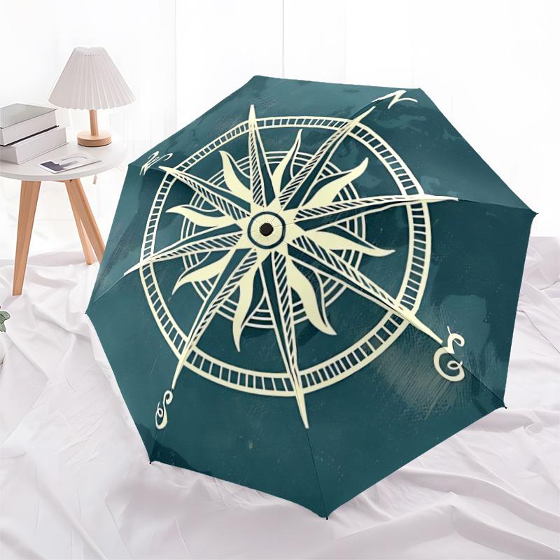 1pc Compass Navigation Auto Folding Cute Leisure Cool  Umbrella, 8-Rib Sturdy Canopy, Portable Travel Umbrella for Outdoor Use,119