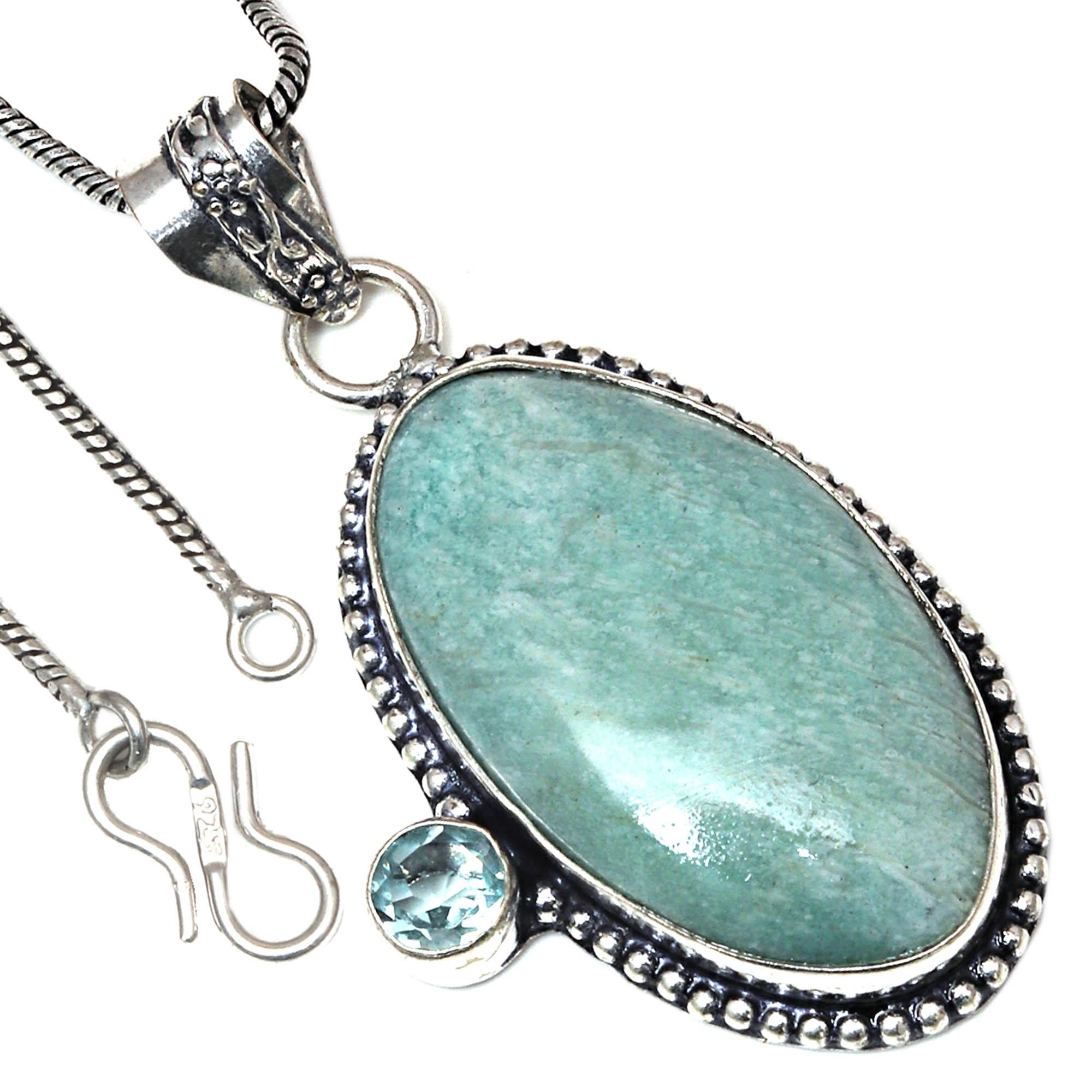 

Pendant Amazonite Swiss Blue Gemstone Valentine Day Gift Silver Jewelry 2.5