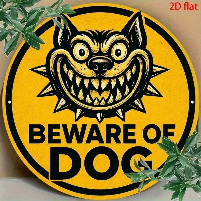 Vintage Beware of Dog Metal Sign 20cm Round Rustic Farmhouse Wall Decor Indoor Outdoor