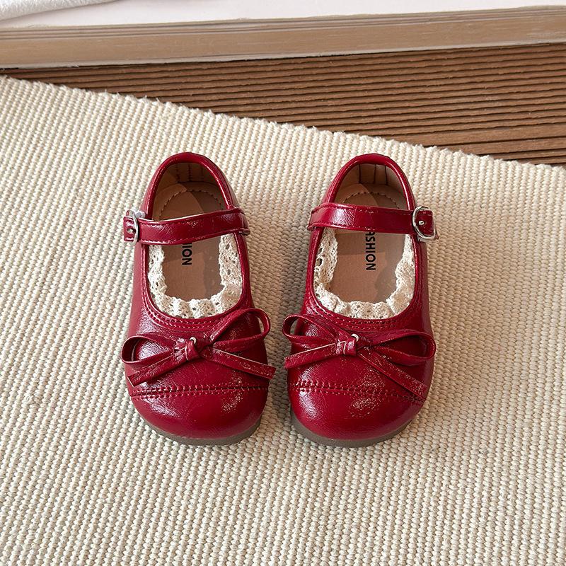

[Girls Forest Sweet Ballet Flats with Bow Tie Lace Trim Kids Oxford Shoes] size 21 красный